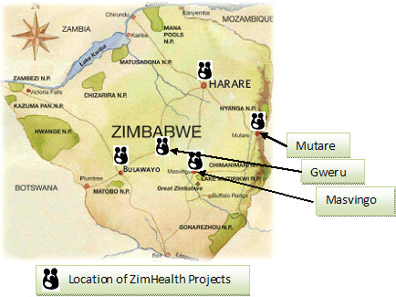 Location of ZimHealth Projects